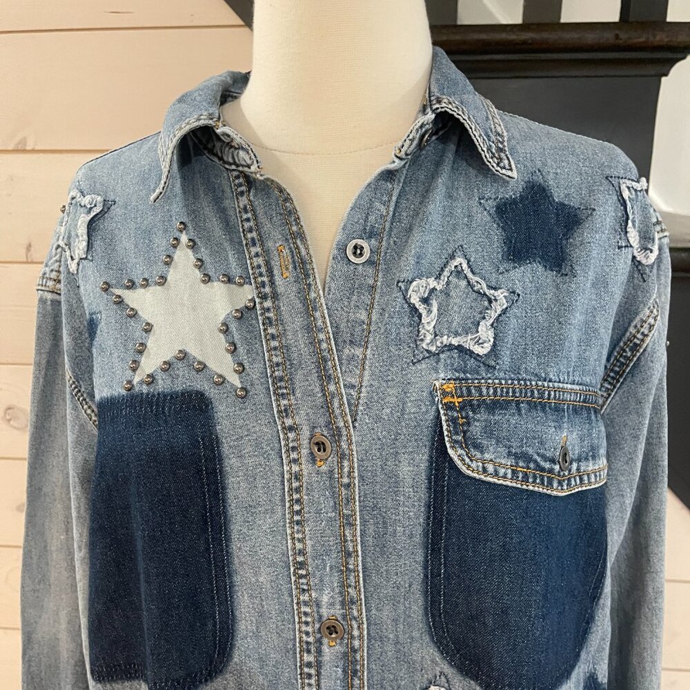 One Teaspoon x Free People Everyday Blue Classic Star Shirt NWT Size XS - Picture 10 of 10